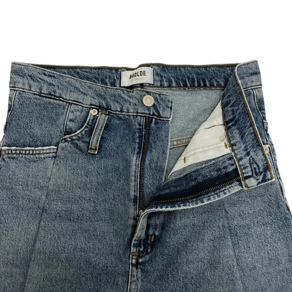 AGOLDE 90's Denim Mini Jean Skirt High Waisted Blue Cotton Festival Size 24 - Picture 7 of 13